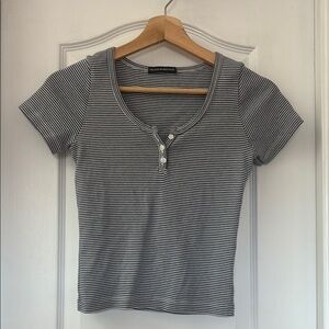 Brandy Melville Blue and White Cropped Polo Tee